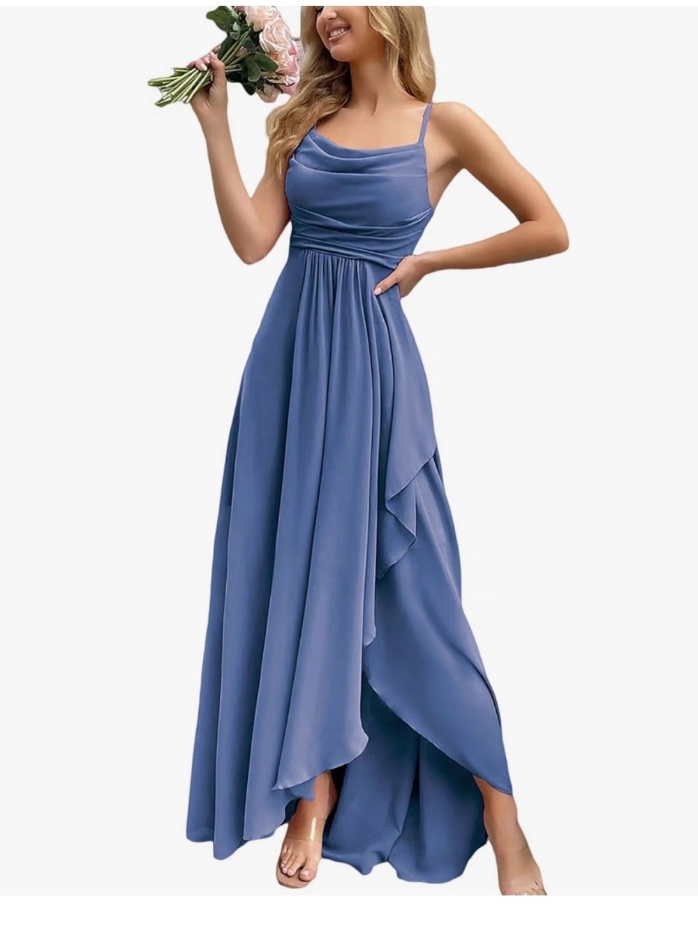 Elegant Spaghetti-Strap Dusty Blue Maxi Dress